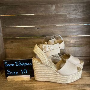 New NIB Womens Sam Edelman Vada Weave Beige Wedge Heeled Sandals Shoes Size 10 M